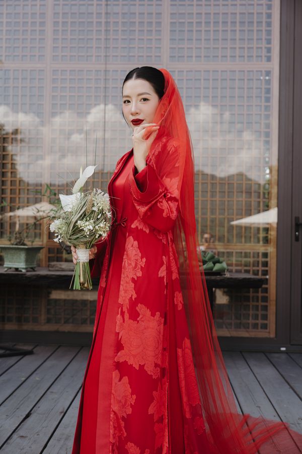 The Red River Red Tulle Veil for Ao Dai, photographed in Vietnam